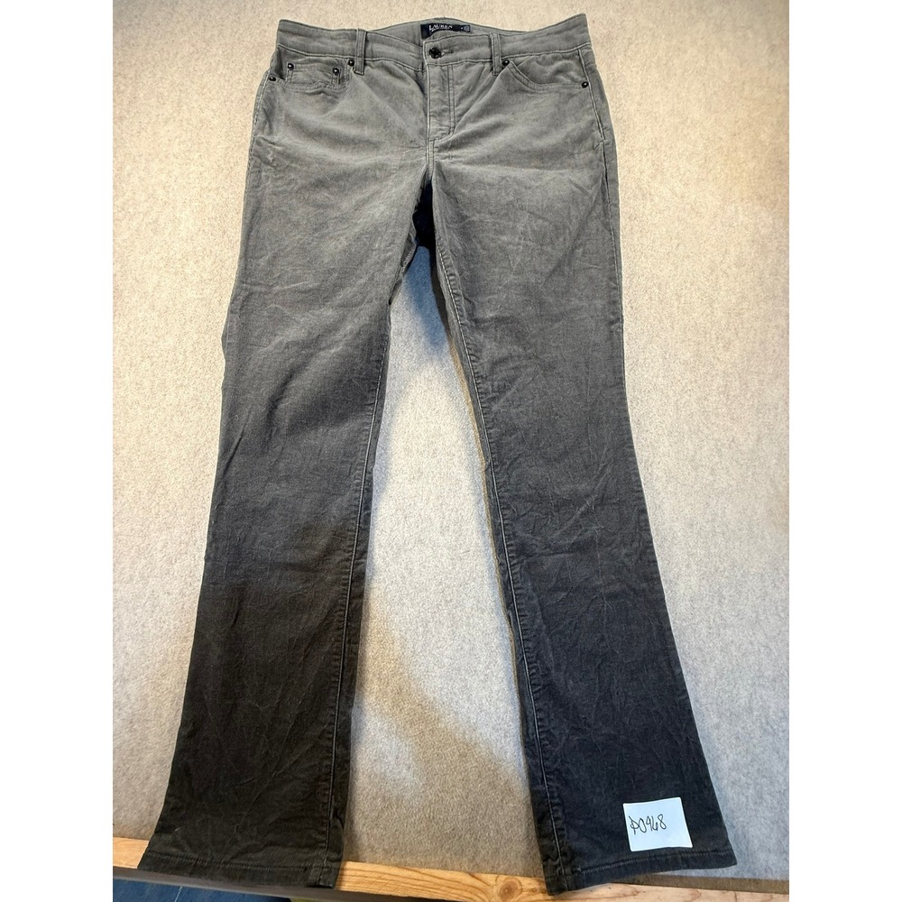 Lauren Ralph Lauren Gray Corduroy Pants Straight Leg Womens 14 Mid Rise